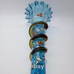 Victorian Blue Glass Epergne Trumpet Vase Enamelled Flowers Victorian Blue Glass Epergne Trumpet Vase Enamelled Flowers