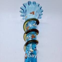 Victorian Blue Glass Epergne Trumpet Vase Enamelled Flowers Victorian Blue Glass Epergne Trumpet Vase Enamelled Flowers