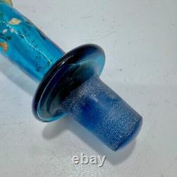 Victorian Blue Glass Epergne Trumpet Vase Enamelled Flowers Victorian Blue Glass Epergne Trumpet Vase Enamelled Flowers