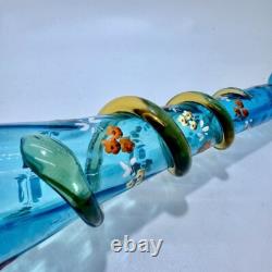 Victorian Blue Glass Epergne Trumpet Vase Enamelled Flowers Victorian Blue Glass Epergne Trumpet Vase Enamelled Flowers
