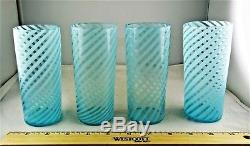 Victorian Blue Opalescent Glass Tall Swirl Pitcher + 4 Tumblers