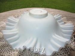 Victorian Blue Satin Glass Bride's Basket Bowl Hand Enamel Clematis Wavy Ruffle