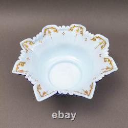 Victorian Blue Satin Hand Painted Gold Gilt Floral Art Glass Brides Bowl 10 1/2 Victorian Blue Satin Hand Painted Gold Gilt Floral Art Glass Brides Bowl 10 1/2