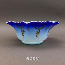 Victorian Blue Satin Hand Painted Gold Gilt Floral Art Glass Brides Bowl 10 1/2 Victorian Blue Satin Hand Painted Gold Gilt Floral Art Glass Brides Bowl 10 1/2