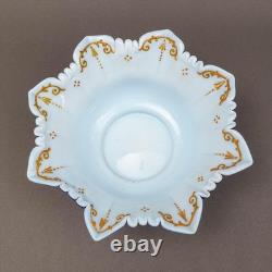 Victorian Blue Satin Hand Painted Gold Gilt Floral Art Glass Brides Bowl 10 1/2 Victorian Blue Satin Hand Painted Gold Gilt Floral Art Glass Brides Bowl 10 1/2