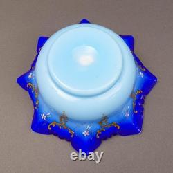 Victorian Blue Satin Hand Painted Gold Gilt Floral Art Glass Brides Bowl 10 1/2 Victorian Blue Satin Hand Painted Gold Gilt Floral Art Glass Brides Bowl 10 1/2