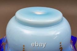 Victorian Blue Satin Hand Painted Gold Gilt Floral Art Glass Brides Bowl 10 1/2 Victorian Blue Satin Hand Painted Gold Gilt Floral Art Glass Brides Bowl 10 1/2