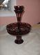 Victorian Bohemian 2 Pc Red Crystal Art Glass Centerpiece Bowl Vase Epergne Nice