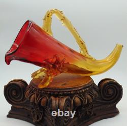 Victorian Bohemian AMBERINA Coin Dot & Applied Art Glass Horn Wine Vessel / Vase