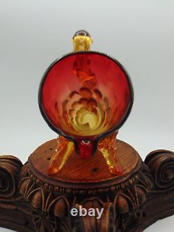 Victorian Bohemian AMBERINA Coin Dot & Applied Art Glass Horn Wine Vessel / Vase