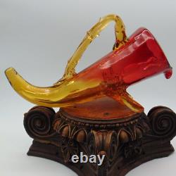 Victorian Bohemian AMBERINA Coin Dot & Applied Art Glass Horn Wine Vessel / Vase