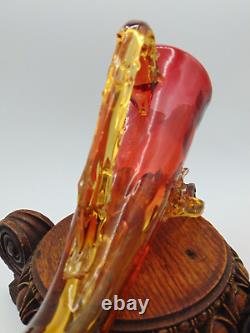 Victorian Bohemian AMBERINA Coin Dot & Applied Art Glass Horn Wine Vessel / Vase