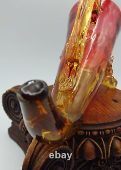 Victorian Bohemian AMBERINA Coin Dot & Applied Art Glass Horn Wine Vessel / Vase