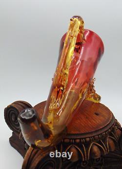 Victorian Bohemian AMBERINA Coin Dot & Applied Art Glass Horn Wine Vessel / Vase