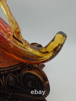 Victorian Bohemian AMBERINA Coin Dot & Applied Art Glass Horn Wine Vessel / Vase