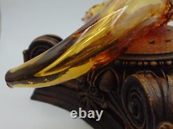 Victorian Bohemian AMBERINA Coin Dot & Applied Art Glass Horn Wine Vessel / Vase