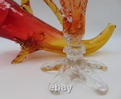 Victorian Bohemian AMBERINA Coin Dot & Applied Art Glass Horn Wine Vessel / Vase