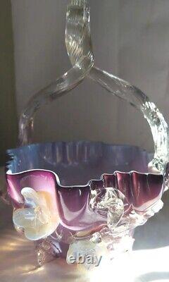 Victorian Bohemian Art glass Basket Purple / Blue Fowlers / + Radium