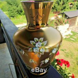 Victorian Bohemian Cranberry Glass Gold&enamel Painted Flowers Vase Urn 9