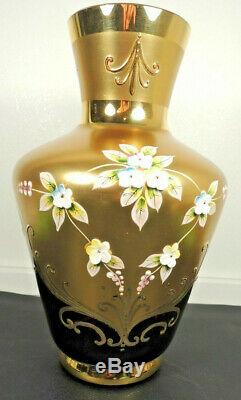 Victorian Bohemian Cranberry Glass Gold&enamel Painted Flowers Vase Urn 9