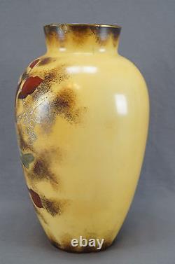 Victorian Bohemian Glass Vase Hand Enameled Bird in Leaves d Circa 1880s 1890s