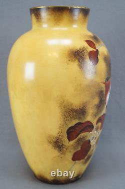 Victorian Bohemian Glass Vase Hand Enameled Bird in Leaves d Circa 1880s 1890s