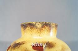 Victorian Bohemian Glass Vase Hand Enameled Bird in Leaves d Circa 1880s 1890s