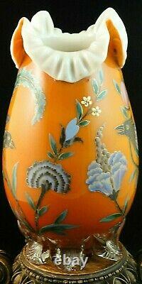 Victorian Bohemian Harrach / Riedel Hand Painted Bird & Floral Art Glass Vase