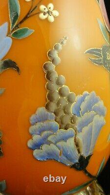 Victorian Bohemian Harrach / Riedel Hand Painted Bird & Floral Art Glass Vase