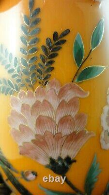 Victorian Bohemian Harrach / Riedel Hand Painted Bird & Floral Art Glass Vase