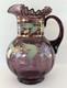 Victorian Bohemian Purple Art Glass Pitcher Enameled Hand Painted Flowers