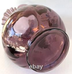 Victorian Bohemian Purple Art Glass Pitcher Enameled Hand Painted Flowers