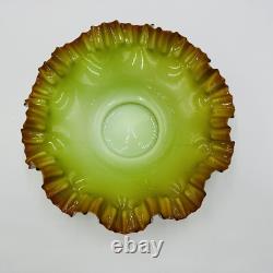 Victorian Bowl Ox Blood Red Rim Art Glass Pistachio Green Cased Glass Ruffled Victorian Bowl Ox Blood Red Rim Art Glass Pistachio Green Cased Glass Ruffled