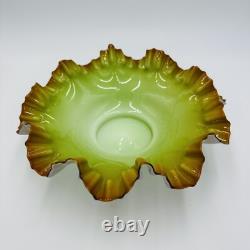 Victorian Bowl Ox Blood Red Rim Art Glass Pistachio Green Cased Glass Ruffled Victorian Bowl Ox Blood Red Rim Art Glass Pistachio Green Cased Glass Ruffled