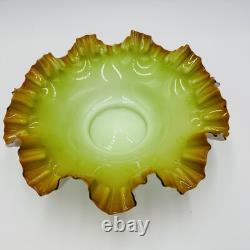 Victorian Bowl Ox Blood Red Rim Art Glass Pistachio Green Cased Glass Ruffled Victorian Bowl Ox Blood Red Rim Art Glass Pistachio Green Cased Glass Ruffled