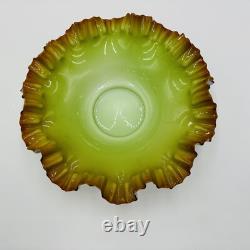 Victorian Bowl Ox Blood Red Rim Art Glass Pistachio Green Cased Glass Ruffled Victorian Bowl Ox Blood Red Rim Art Glass Pistachio Green Cased Glass Ruffled