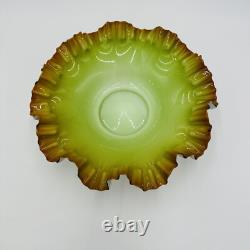 Victorian Bowl Ox Blood Red Rim Art Glass Pistachio Green Cased Glass Ruffled Victorian Bowl Ox Blood Red Rim Art Glass Pistachio Green Cased Glass Ruffled