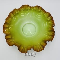 Victorian Bowl Ox Blood Red Rim Art Glass Pistachio Green Cased Glass Ruffled Victorian Bowl Ox Blood Red Rim Art Glass Pistachio Green Cased Glass Ruffled