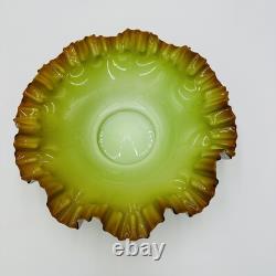 Victorian Bowl Ox Blood Red Rim Art Glass Pistachio Green Cased Glass Ruffled Victorian Bowl Ox Blood Red Rim Art Glass Pistachio Green Cased Glass Ruffled