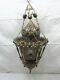 Victorian Brass Glass Jewel Chandelier Porch Lamp Light Hanging Ornate Folk Art