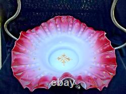 Victorian Brides Wedding Basket Pink Art Glass Bowl W Silverplate Frame