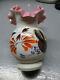 Victorian Bristol Ruffled Crest Painted Art Glass Vase Opalescent Nacre