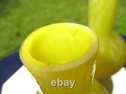 Victorian British Art Glass Bottle Posy Vases Bright Yellow Spatter & Enamel