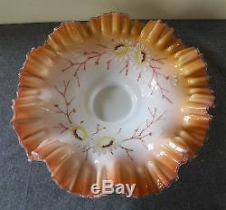 Victorian Butterscotch Cased Hand Enameled Daisies Brides Basket With Frame
