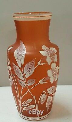 Victorian Cameo Art Glass Vase Thomas Webb 7 ArtCameo Florentine Burnt Orange