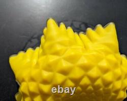 Victorian Canary Yellow Thorn Handle Diamond Quilted Crested Art Glass Basket