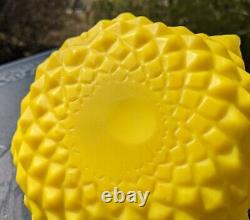 Victorian Canary Yellow Thorn Handle Diamond Quilted Crested Art Glass Basket