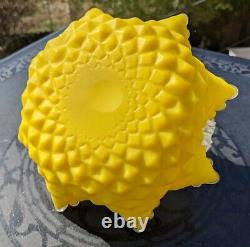 Victorian Canary Yellow Thorn Handle Diamond Quilted Crested Art Glass Basket