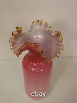 Victorian Cased Art Glass 10 Vase, Amber Rim, Drapery Pattern, c. 1900