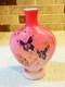 Victorian Cased Peachblow Satin Glass Hp Enamel Butterfly Vase 7.50 T Withbeads